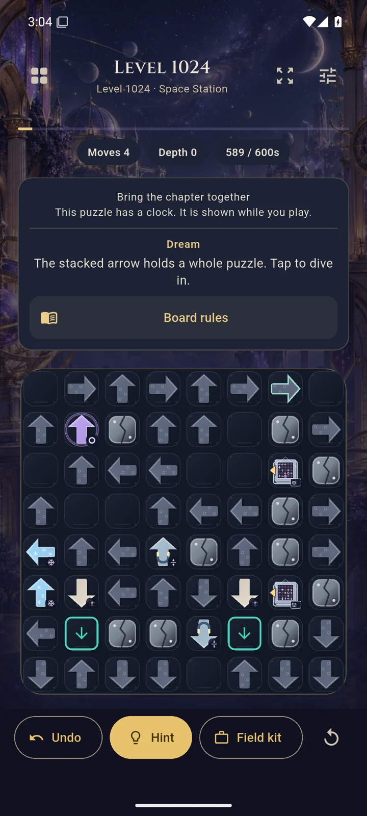 Arrowlands: A hint helps you reconsider the next move.