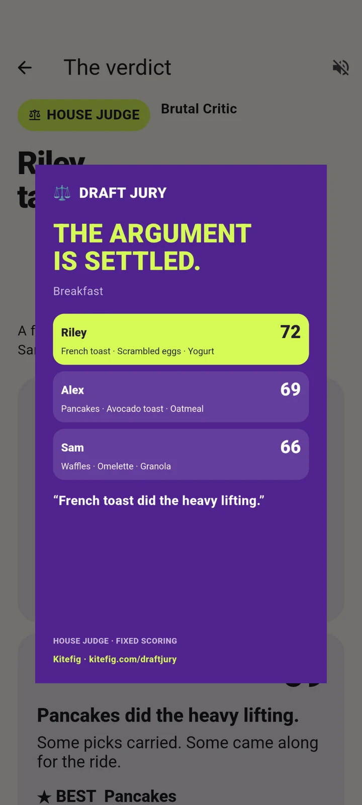 Draft Jury: The argument, settled in a share card.