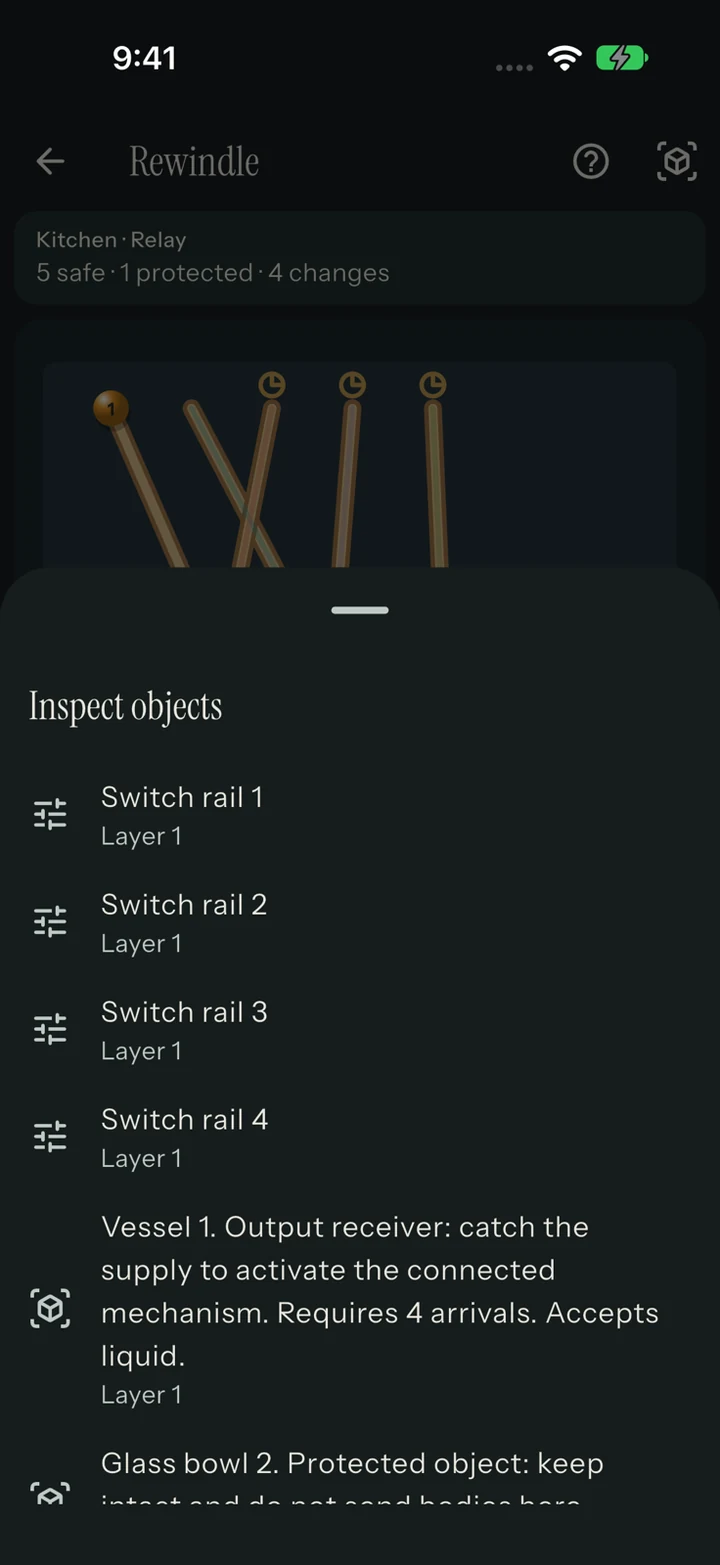 Rewindle: Inspect the objects that power the mechanism.